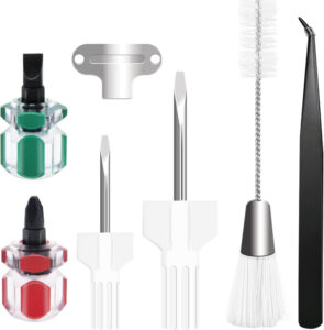 Precision screwdriver set with small magnetic tips for sewing machine maintenance and adjustment
