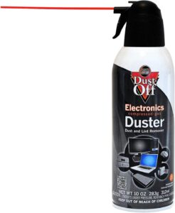 Can of compressed air duster for cleaning dust and lint from sewing machine interior